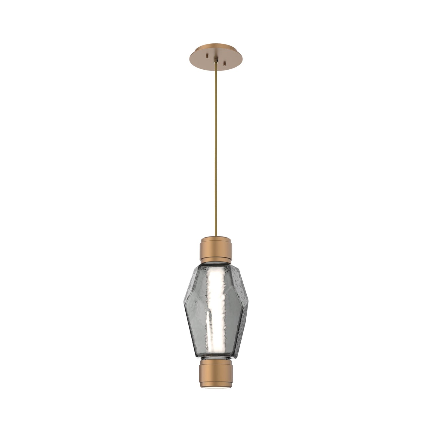 Gem Mandrel Single LED Pendant Light in Novel Brass/Smoke Blown Glass.