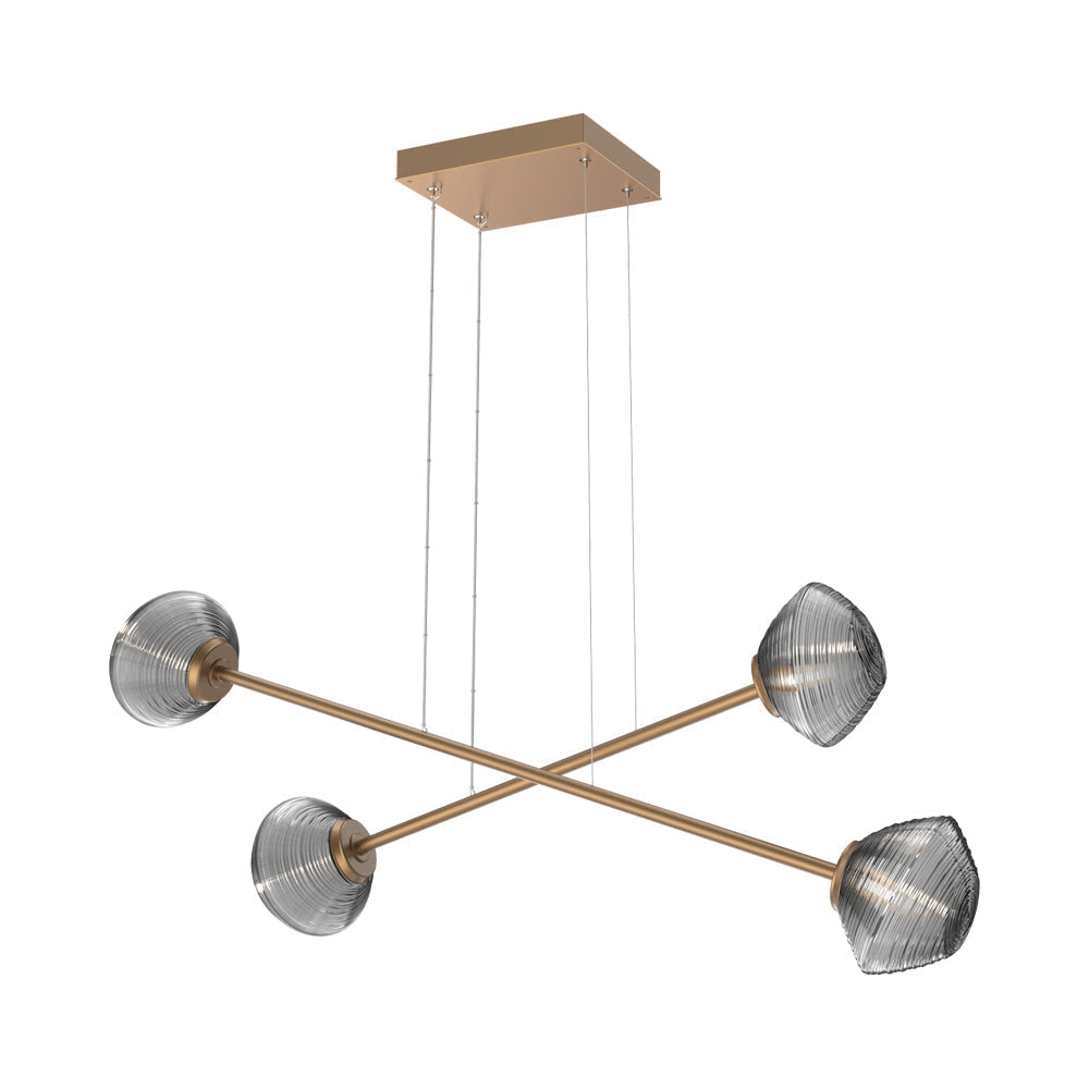 Mesa Double Moda Linear LED Chandelier in Novel Brass/Smoke Blown Glass.