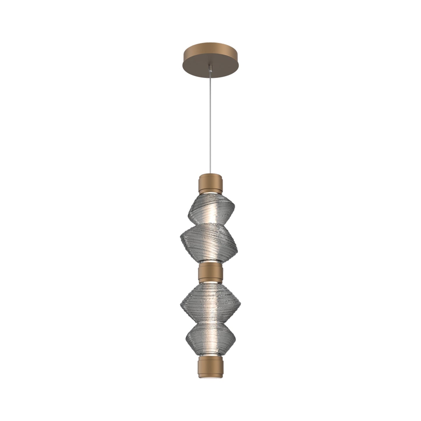 Mesa Mandrel Double LED Pendant Light in Novel Brass/Smoke Blown Glass.