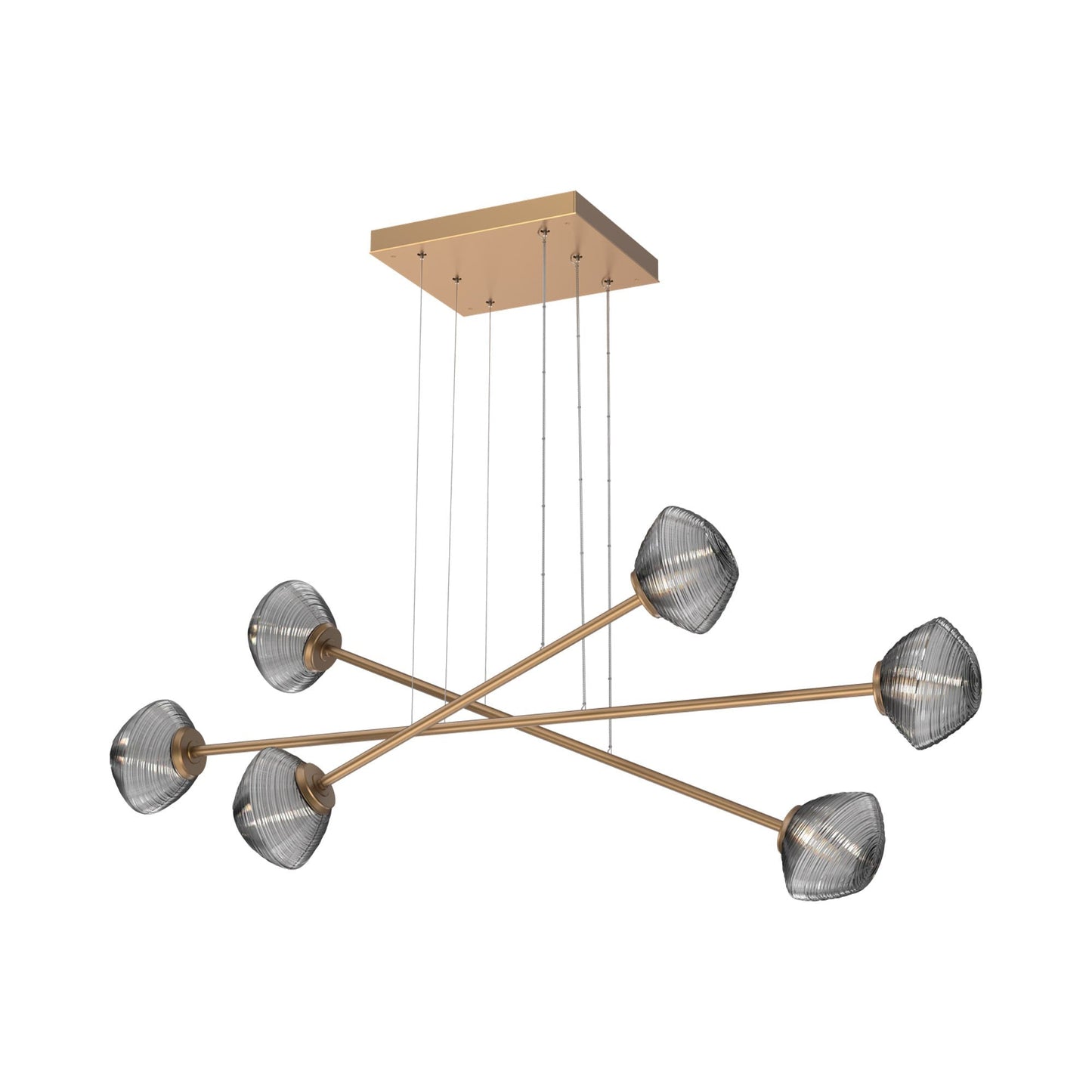 Mesa Triple Moda Linear LED Chandelier in Novel Brass/Smoke Blown Glass.