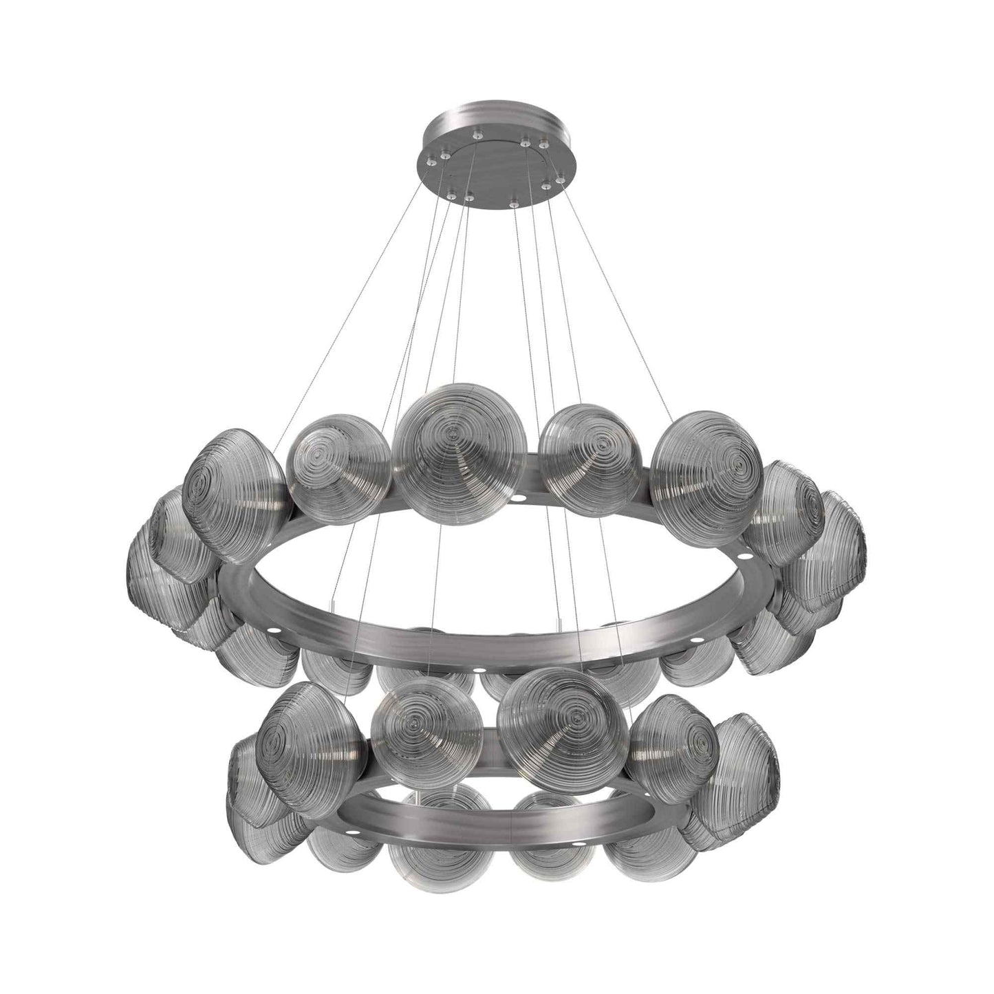 Mesa Two-Tier Radial Ring LED Chandelier in Satin Nickel/Smoke Blown Glass.