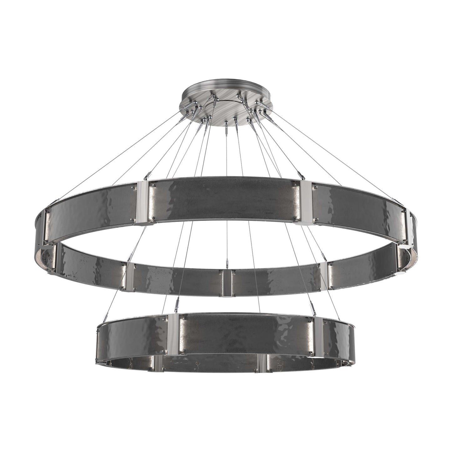 Parallel Two-Tier Ring LED Chandelier in Satin Nickel/Smoke Granite Blown Glass (72-Inch).