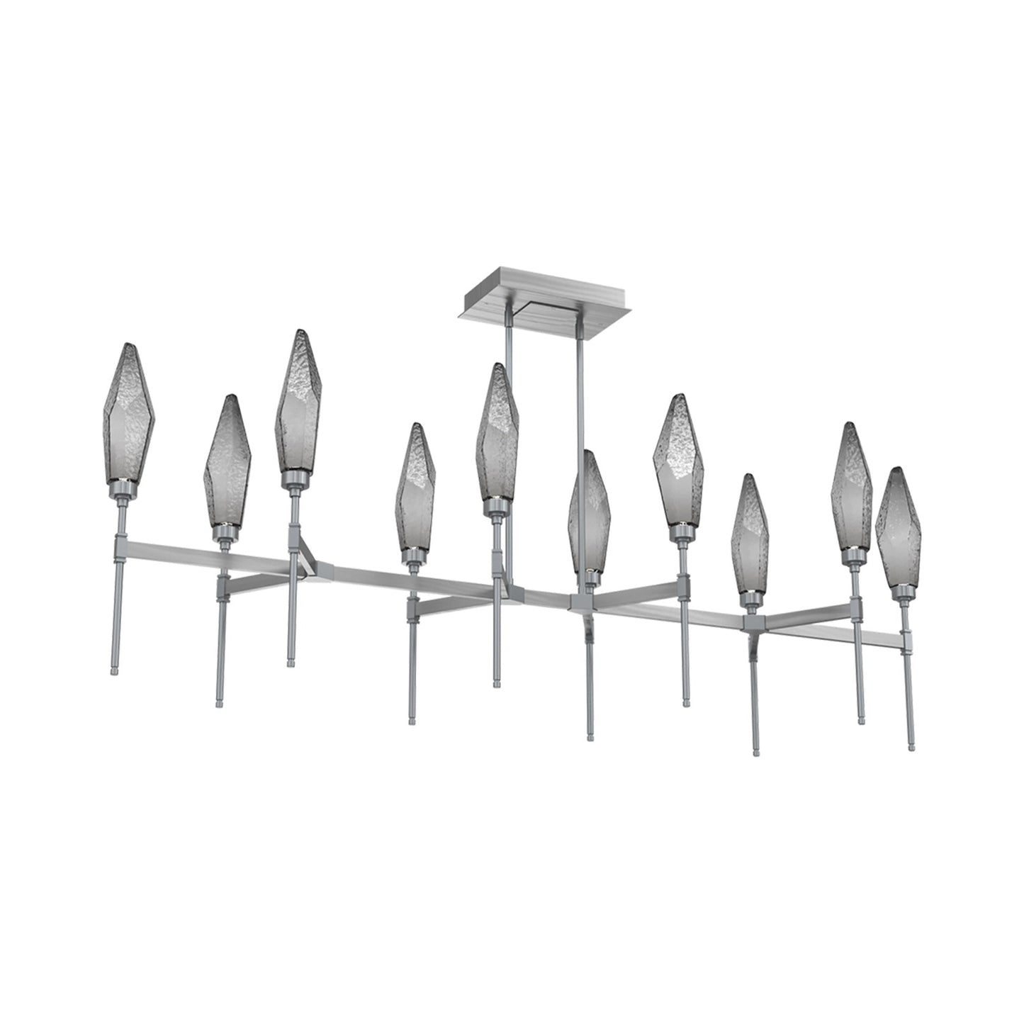 Rock Crystal Belvedere Linear LED Chandelier in Satin Nickel/Smoke Blown Glass (66.8-Inch).