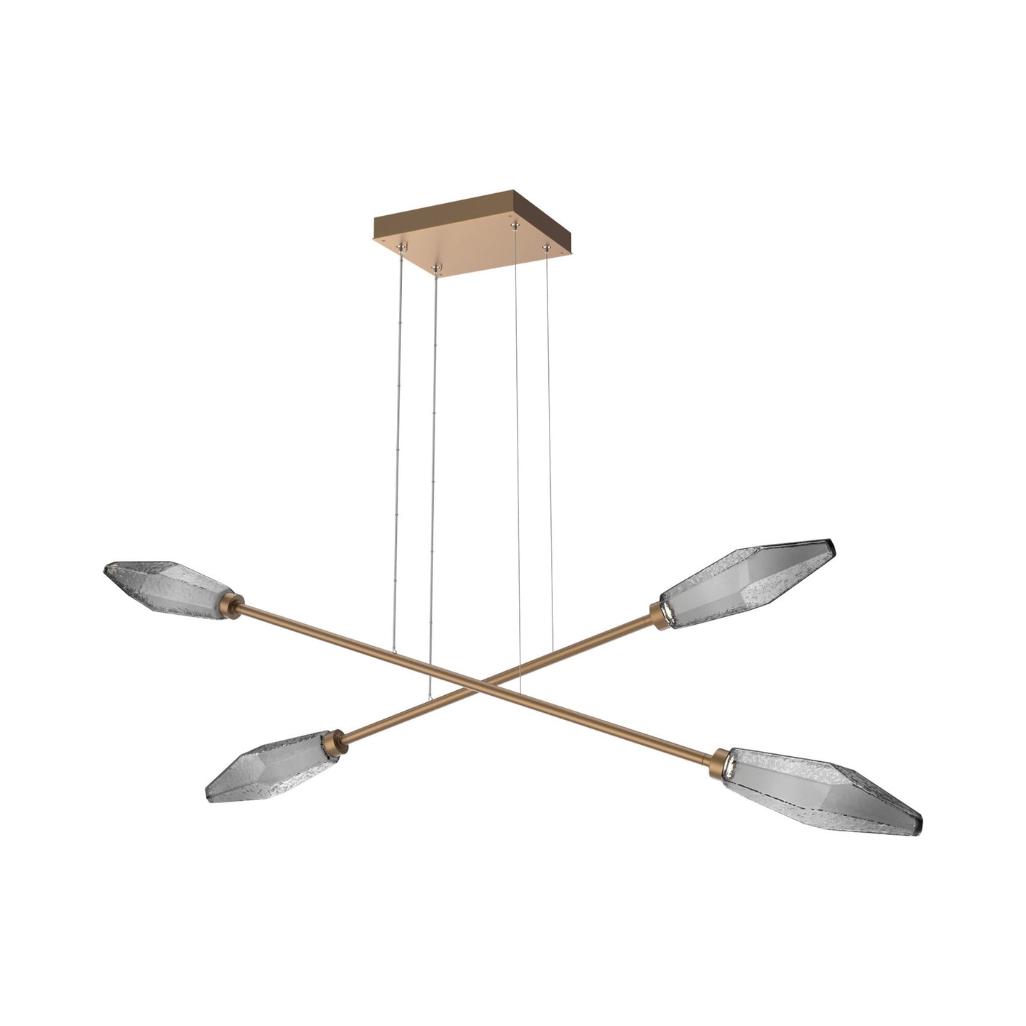 Rock Crystal Double Moda Linear LED Chandelier in Novel Brass/Smoke Blown Glass.