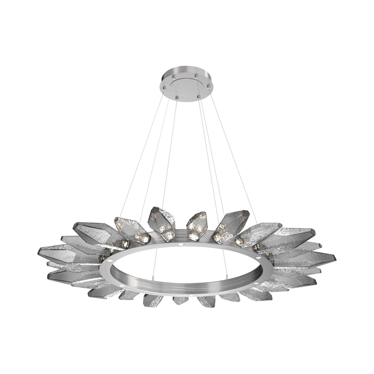 Rock Crystal Radial Ring LED Chandelier in Satin Nickel/Smoke Blown Glass (56.4-Inch).