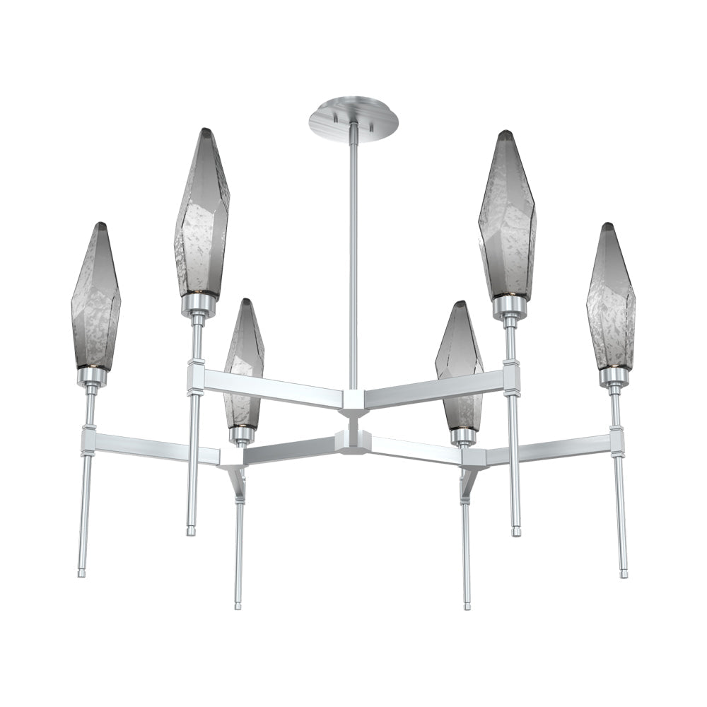 Rock Crystal Round Belvedere LED Chandelier in Satin Nickel/Smoke Blown Glass.