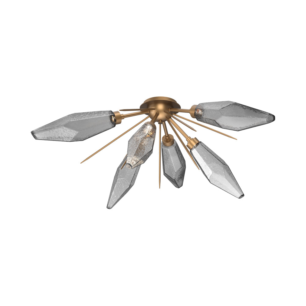 Rock Crystal Starburst LED Flush Mount Ceiling Light in Novel Brass/Smoke Blown Glass.