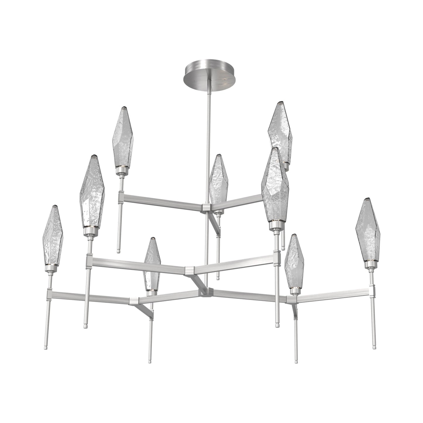 Rock Crystal Two-Tier Round Belvedere LED Chandelier in Satin Nickel/Smoke Blown Glass.