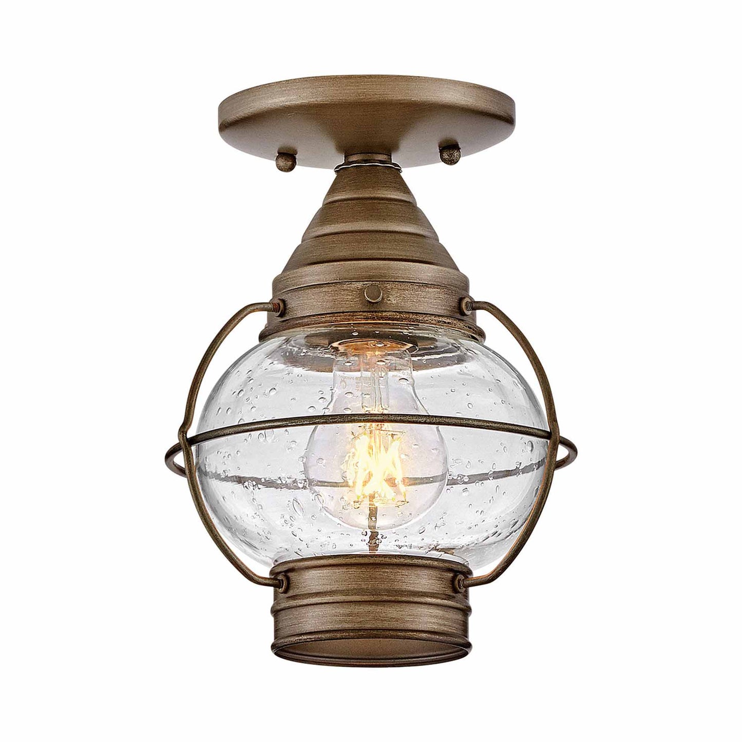 Cape Cod Outdoor Semi-Flush Mount Ceiling Light in Burnished Bronze.