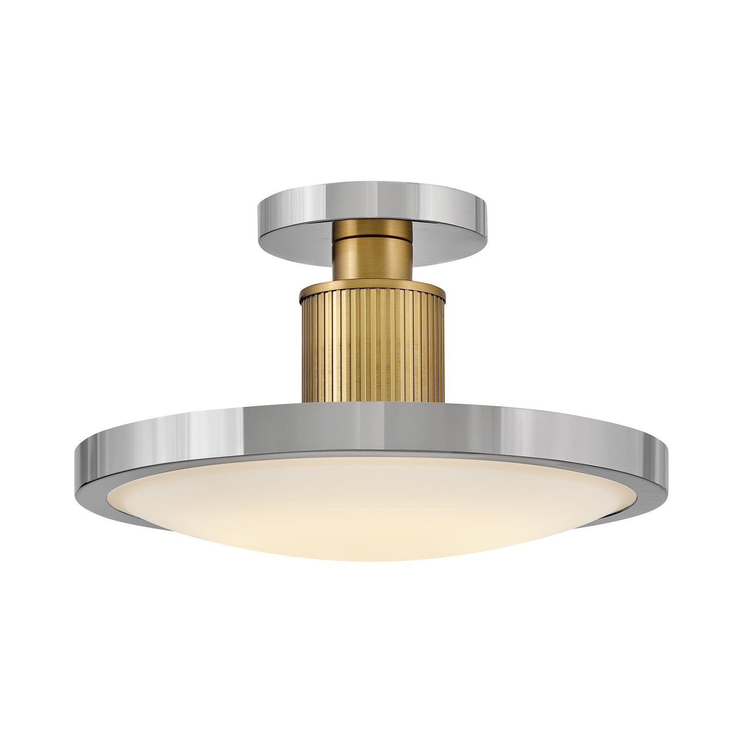 Kieran LED Semi Flush Mount Ceiling Light in Polished Nickel/Lacquered Brass.