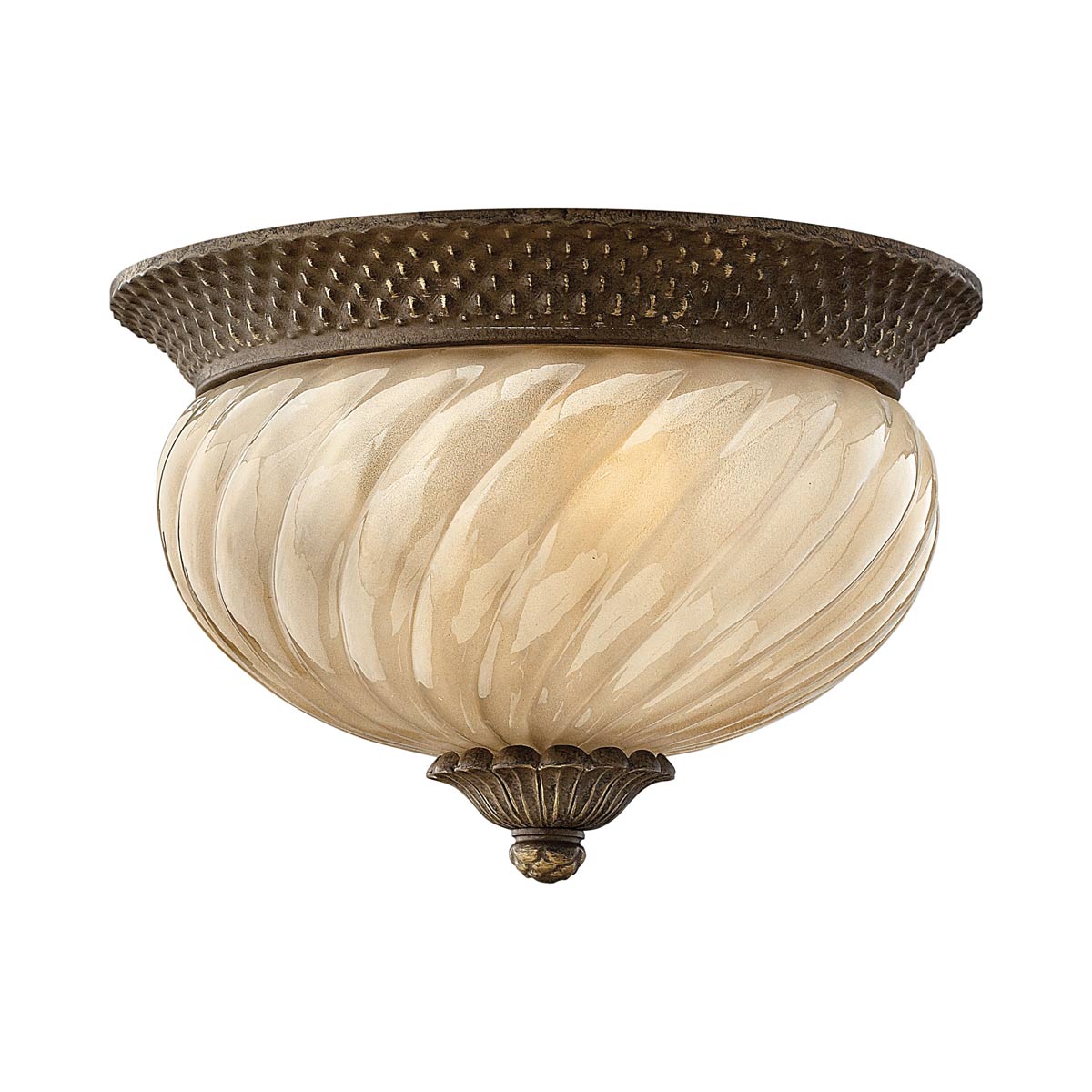 Plantation Outdoor Flush Mount Ceiling Light in Pearl Bronze.