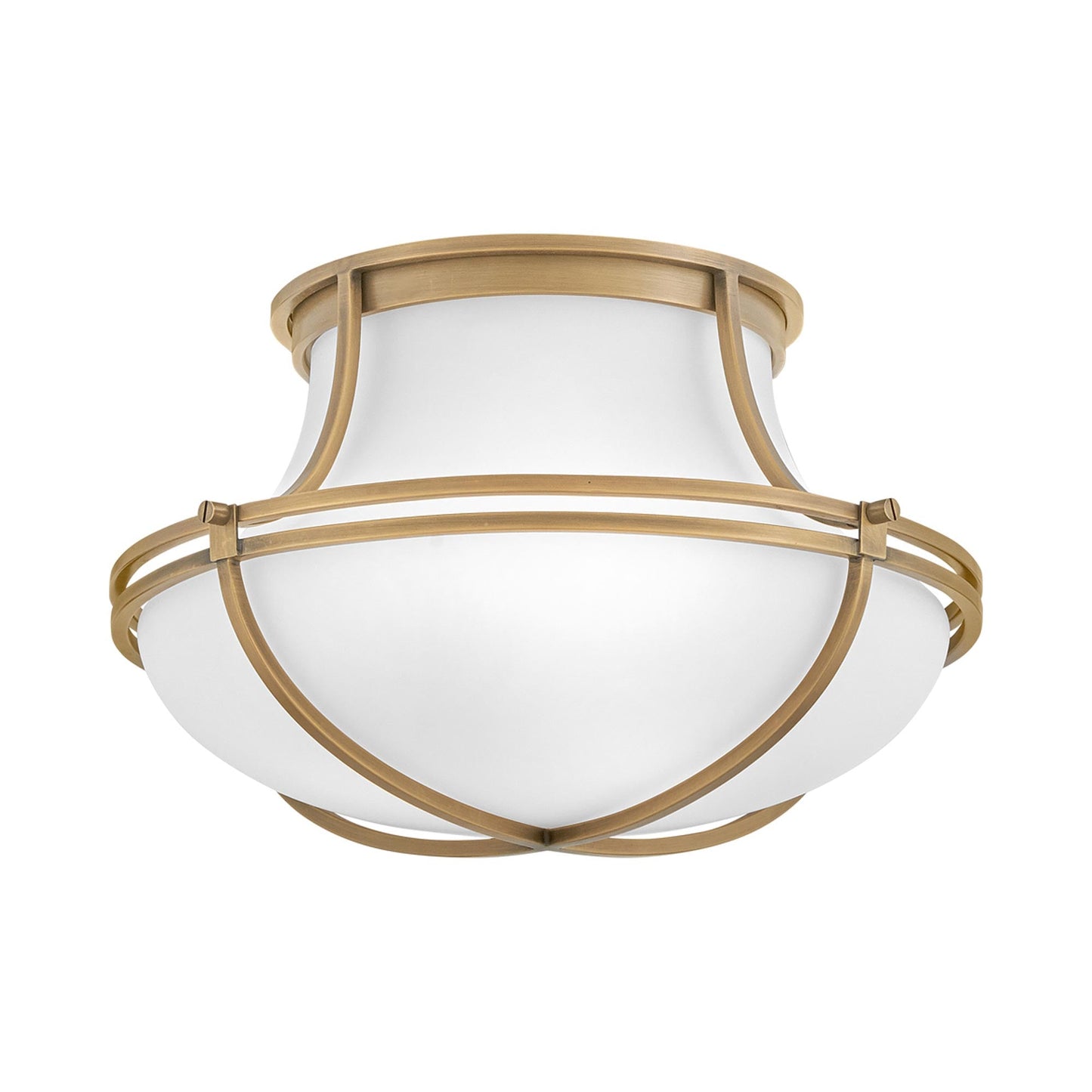 Saddler Flush Mount Ceiling Light in Heritage Brass.
