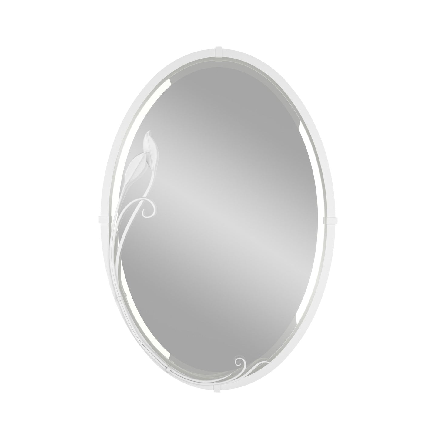 Beveled Leaf Oval Mirror in White.