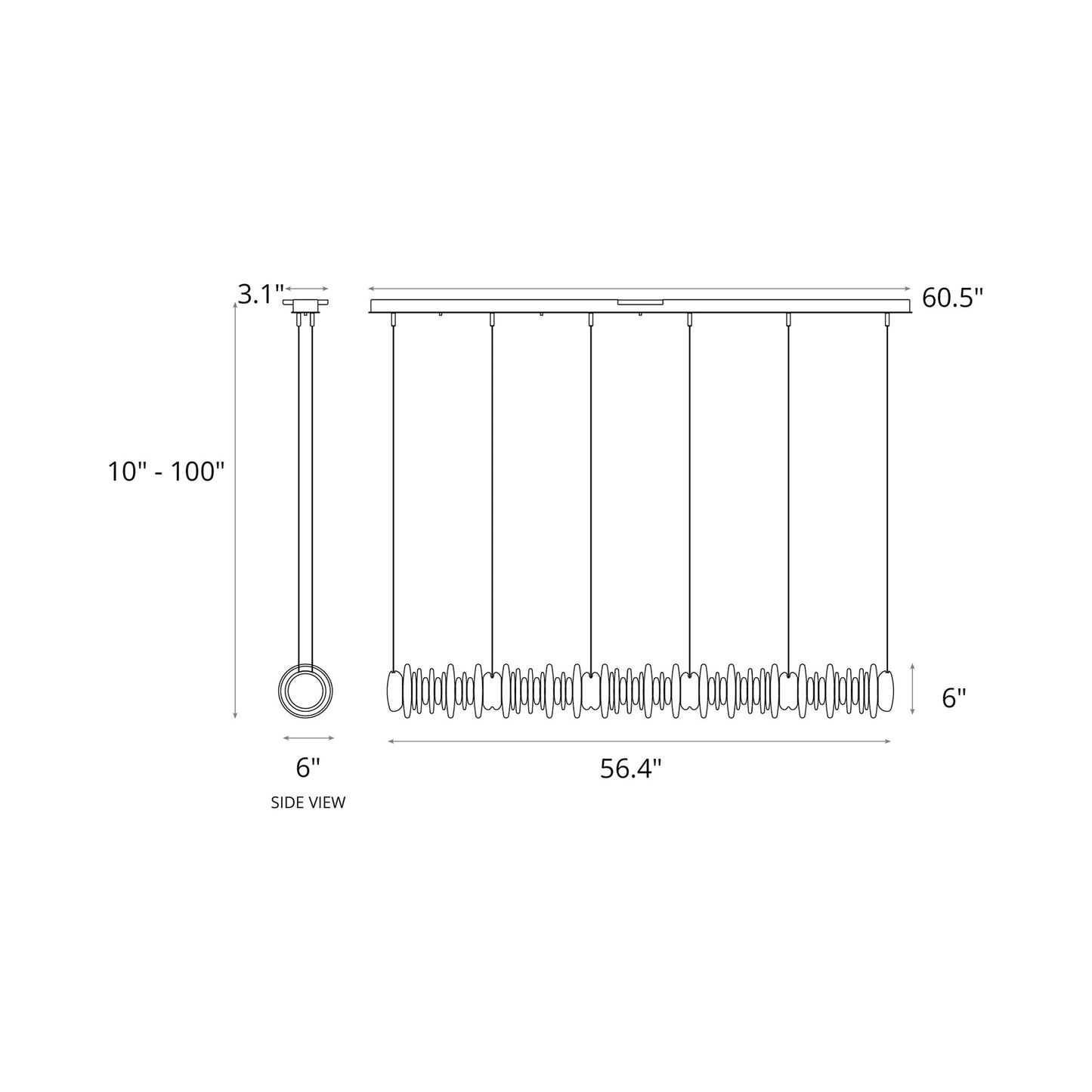 Cairn Linear LED Pendant Light - line drawing.