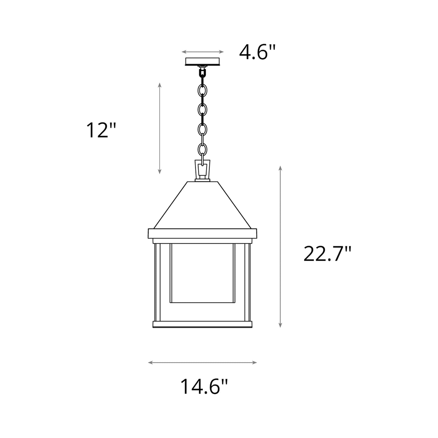 Dorset Outdoor Pendant Light - line drawing.