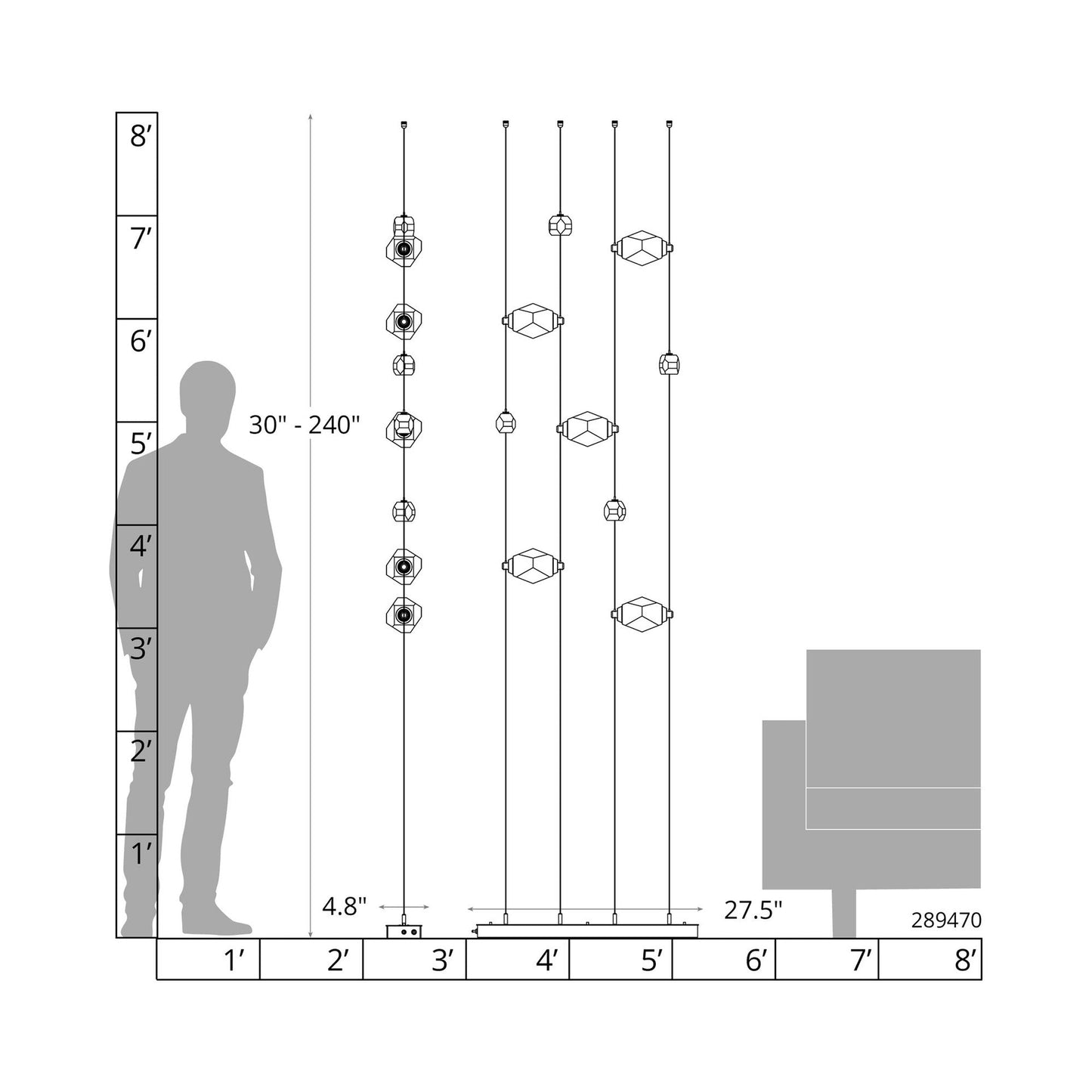 Gatsby LED Ceiling / Floor Lamp - line drawing.