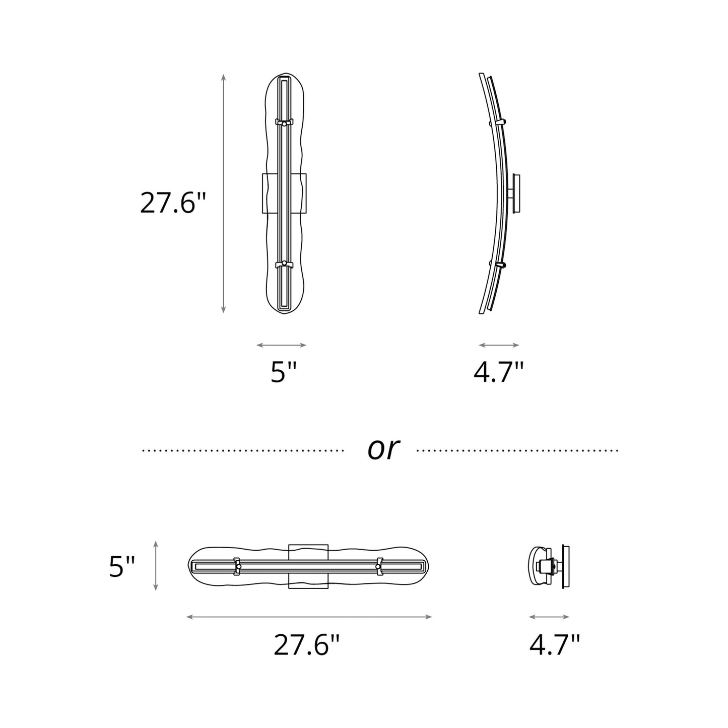 Glissade LED Bath Wall Light - line drawing.