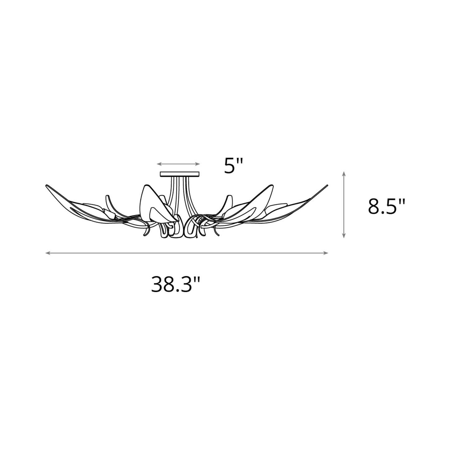 Parasol Semi Flush Mount Ceiling Light - line drawing.