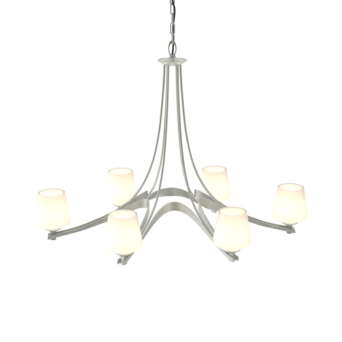 Ribbon Oval Chandelier in Vintage Platinum/Opal Glass.