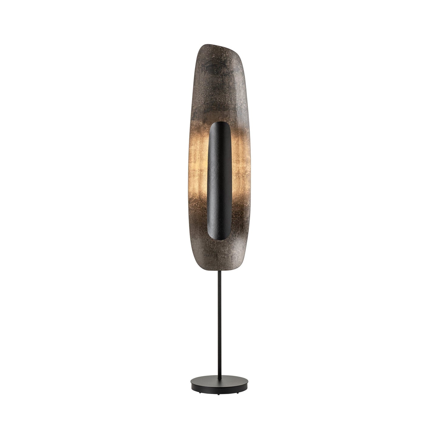 Shield LED Floor Lamp in Black/Clear Steel.