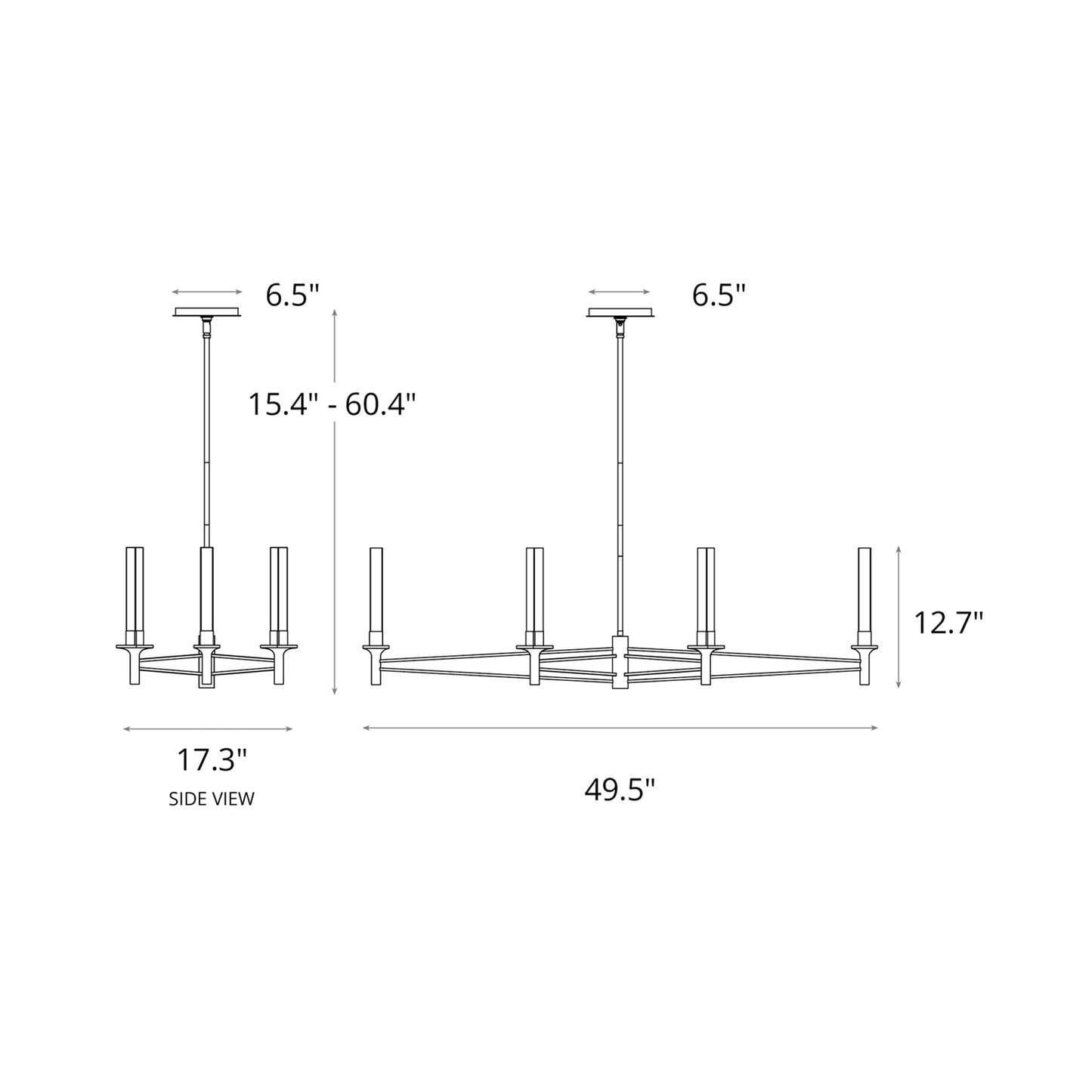 Truss Linear Chandelier - line drawing.