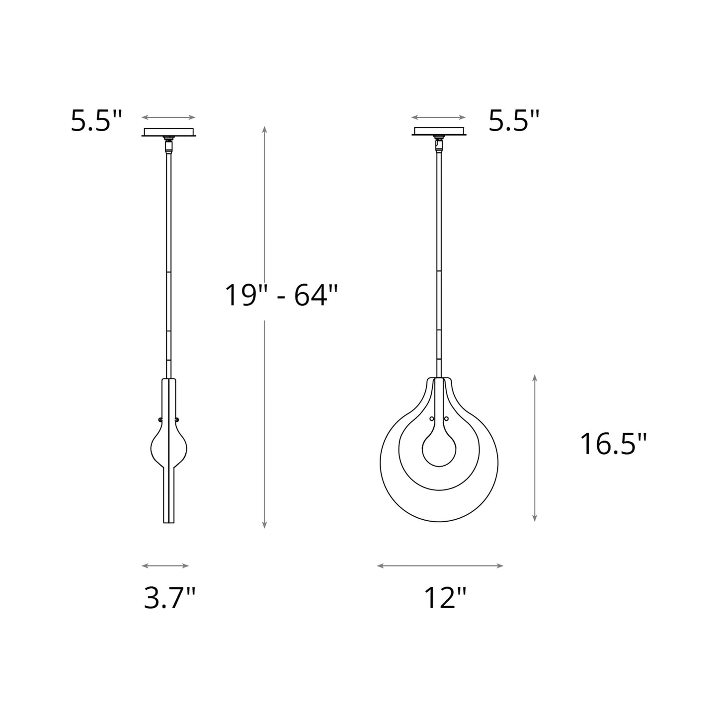 Veneto Pendant Light - line drawing.
