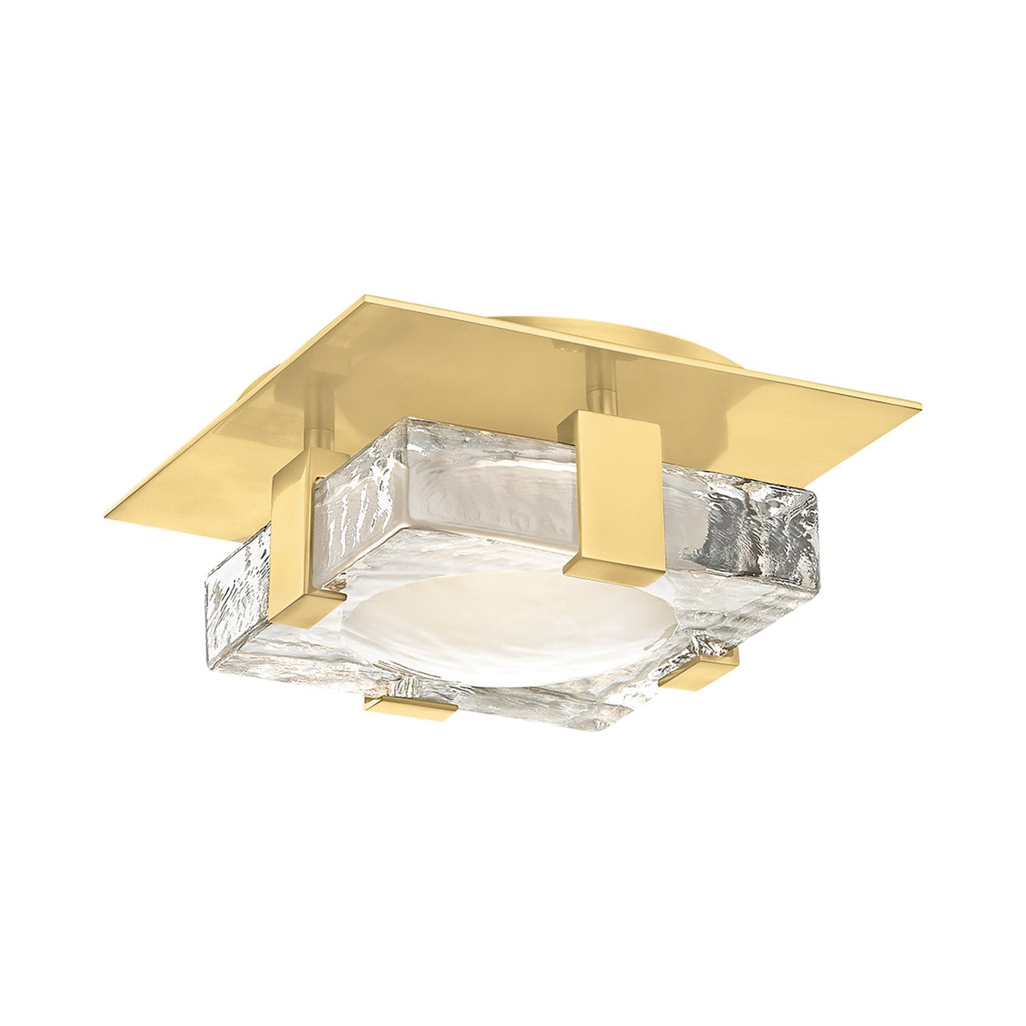 Bourne LED Semi Flush Mount Ceiling Light in Aged Brass.
