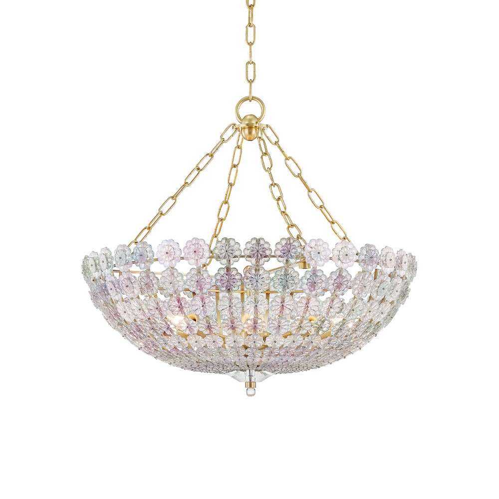 Floral Park Chandelier in Aged Brass.