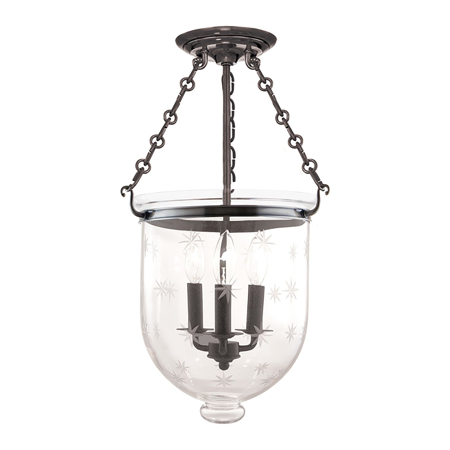 Hampton Semi Flush Mount Ceiling Light in Historic Nickel/Snowflakes (Large).