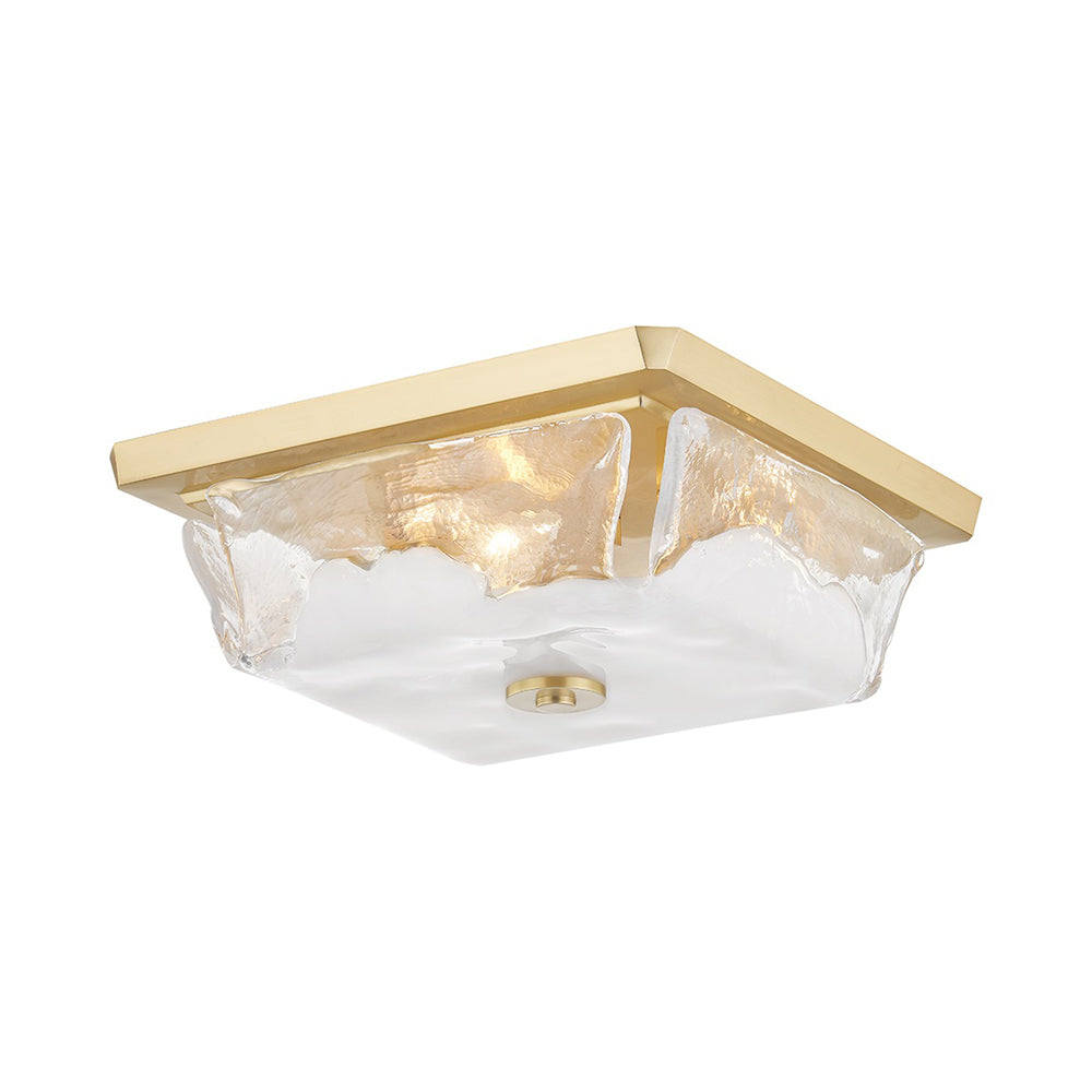 Hines Flush Mount Ceiling Light in Aged Brass.