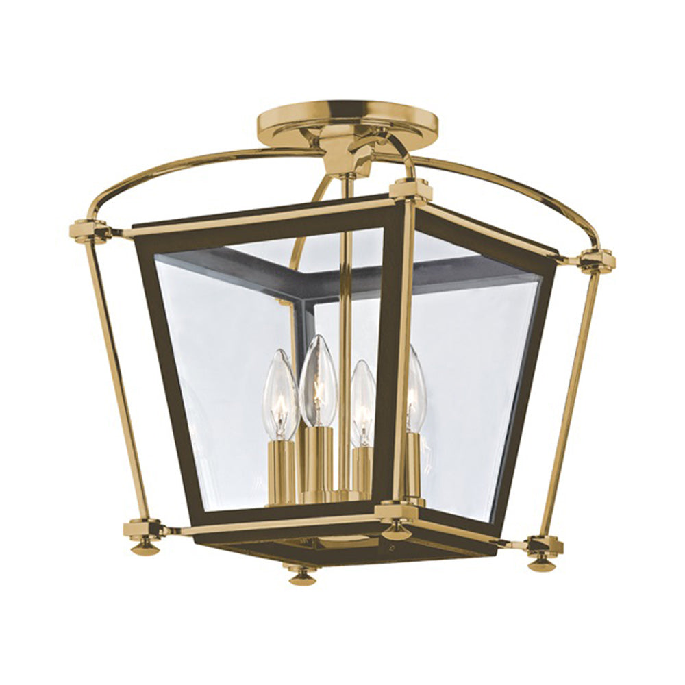 Hollis Semi Flush Mount Ceiling Light in Aged Brass.