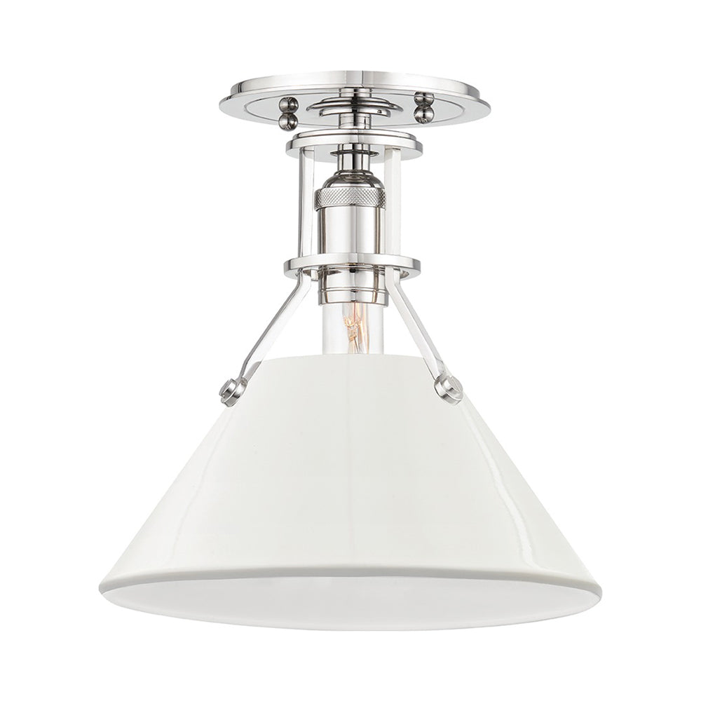 Painted No.2 Semi Flush Mount Ceiling Light in Polished Nickel/Off White.