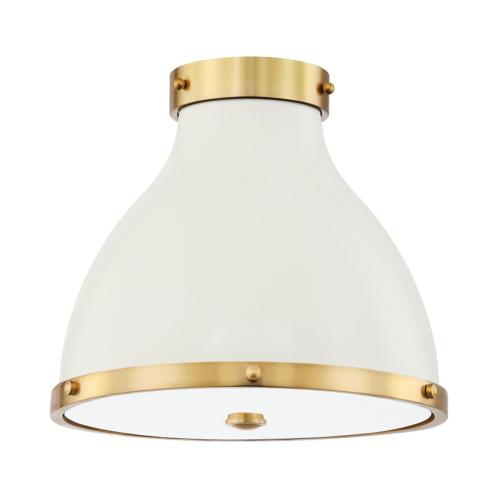 Painted No.3 Flush Mount Ceiling Light in Aged Brass/Off White.