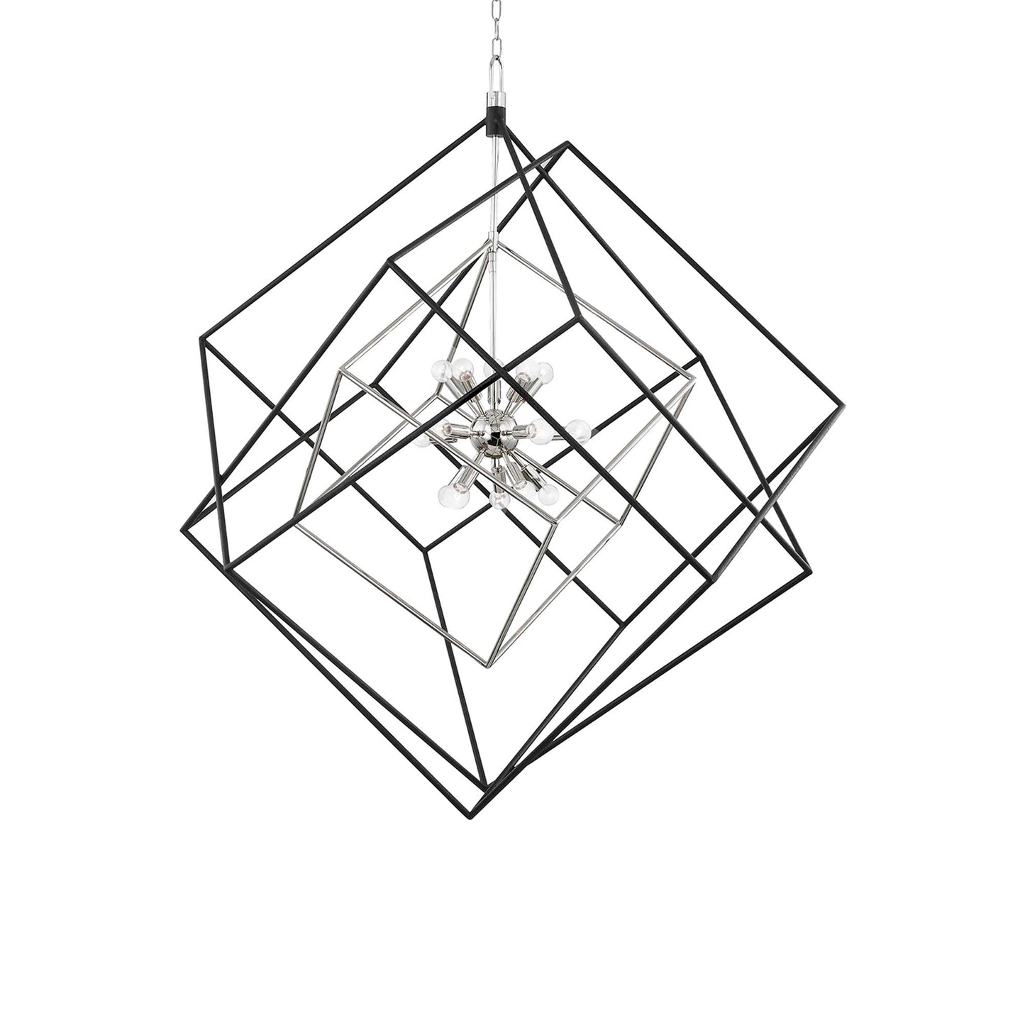 Roundout Chandelier in Polished Nickel/Black (15-Light).