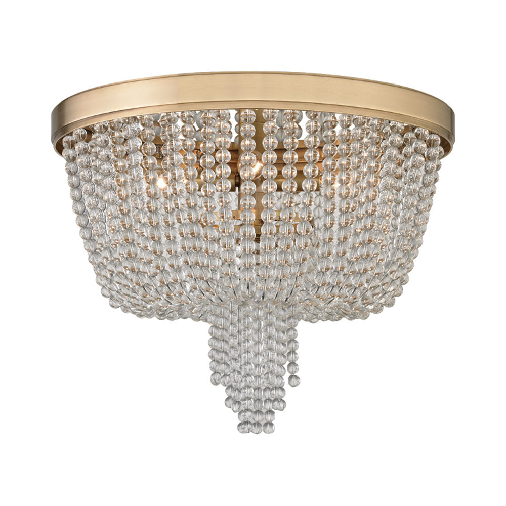 Royalton Flush Mount Ceiling Light in Aged Brass.