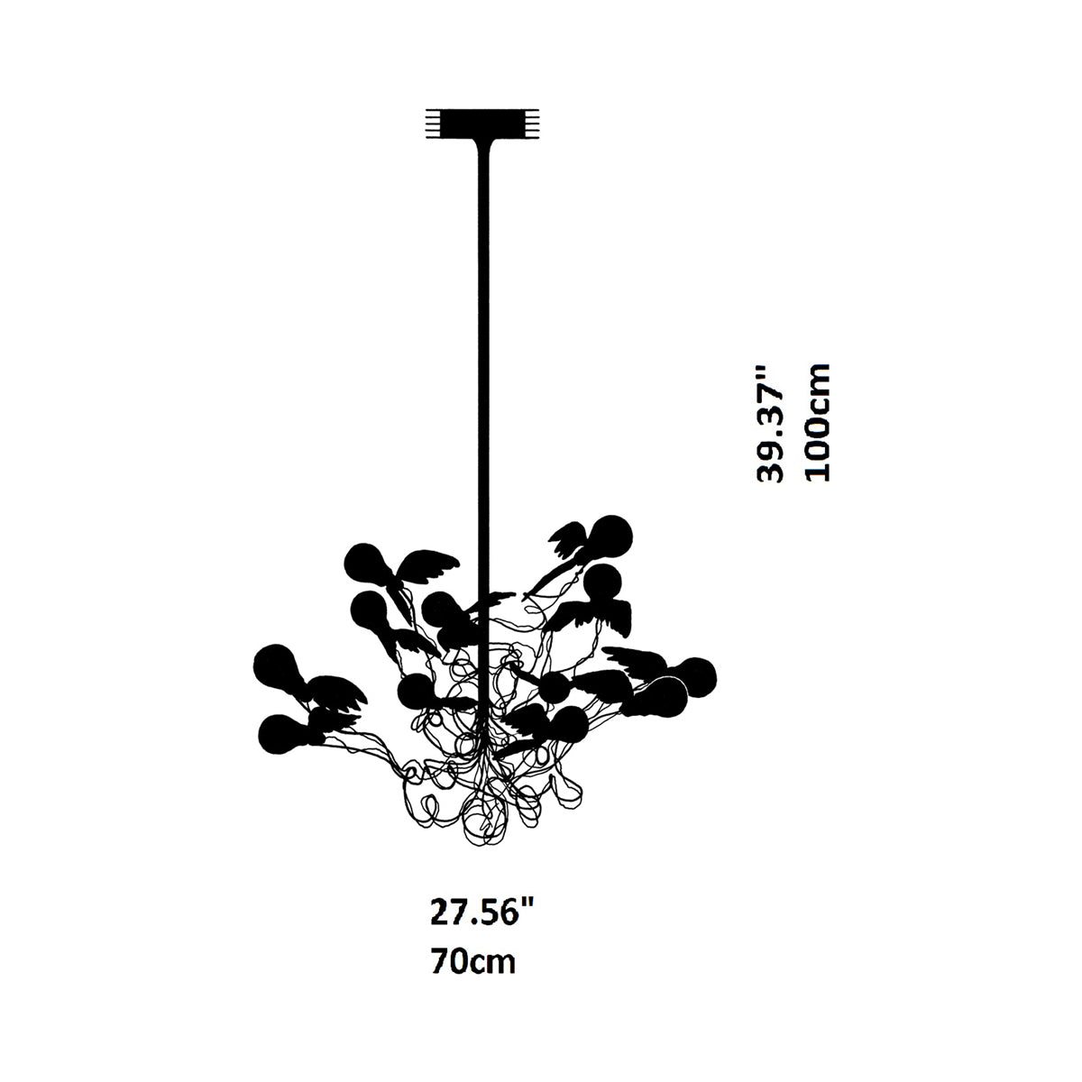 Birdie Pendant Light - line drawing.