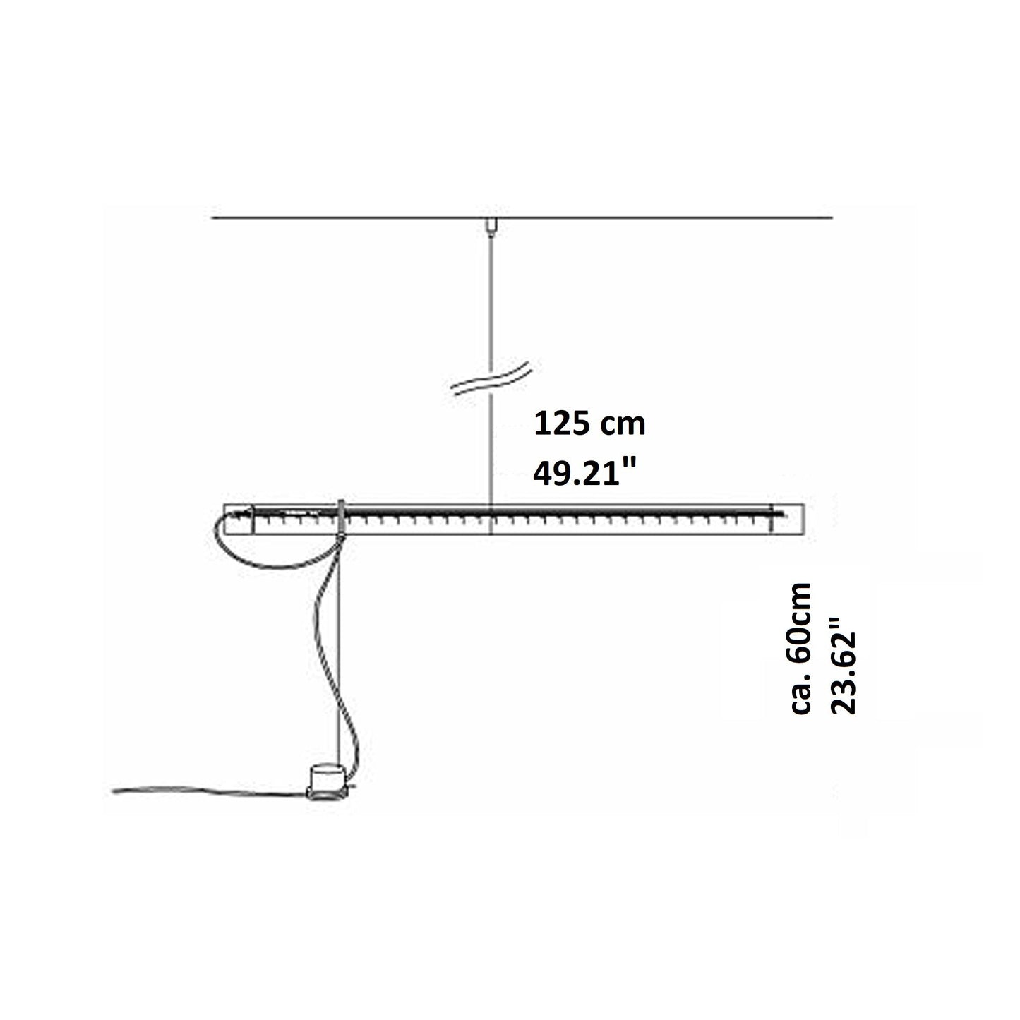Tubular Balance LED Pendant Light - line drawing.