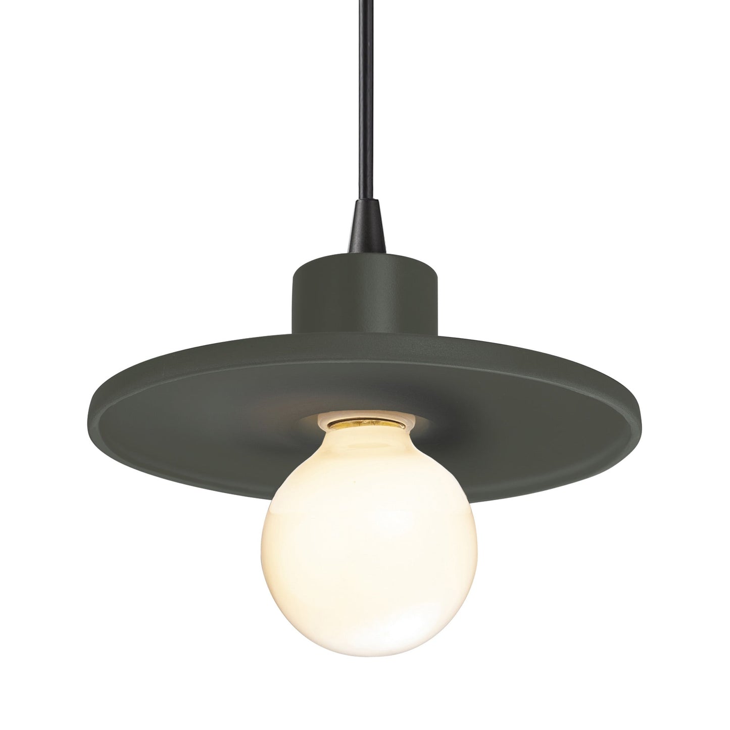 Radiance Saucer Pendant Light in Pewter Green/Matte Black/Black.