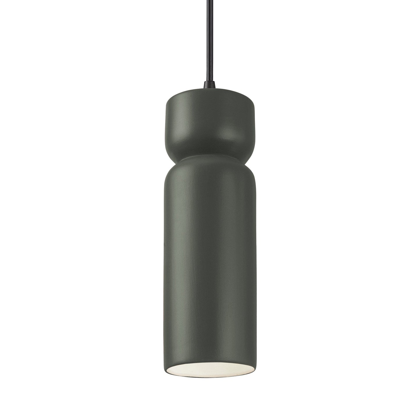 Radiance Tall Hourglass Pendant Light in Pewter Green/Matte Black/Black.