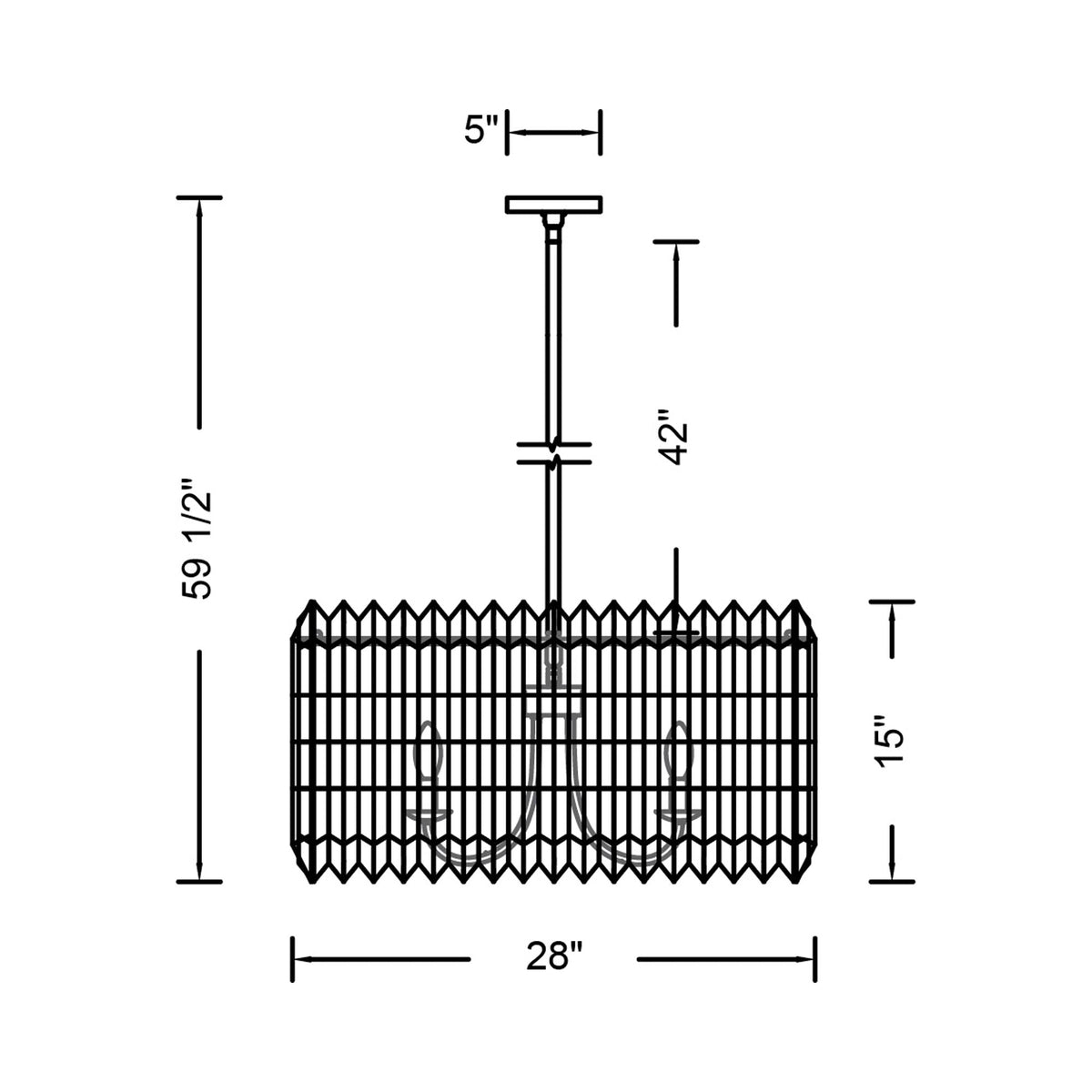 Fractal Pendant Light - line drawing.