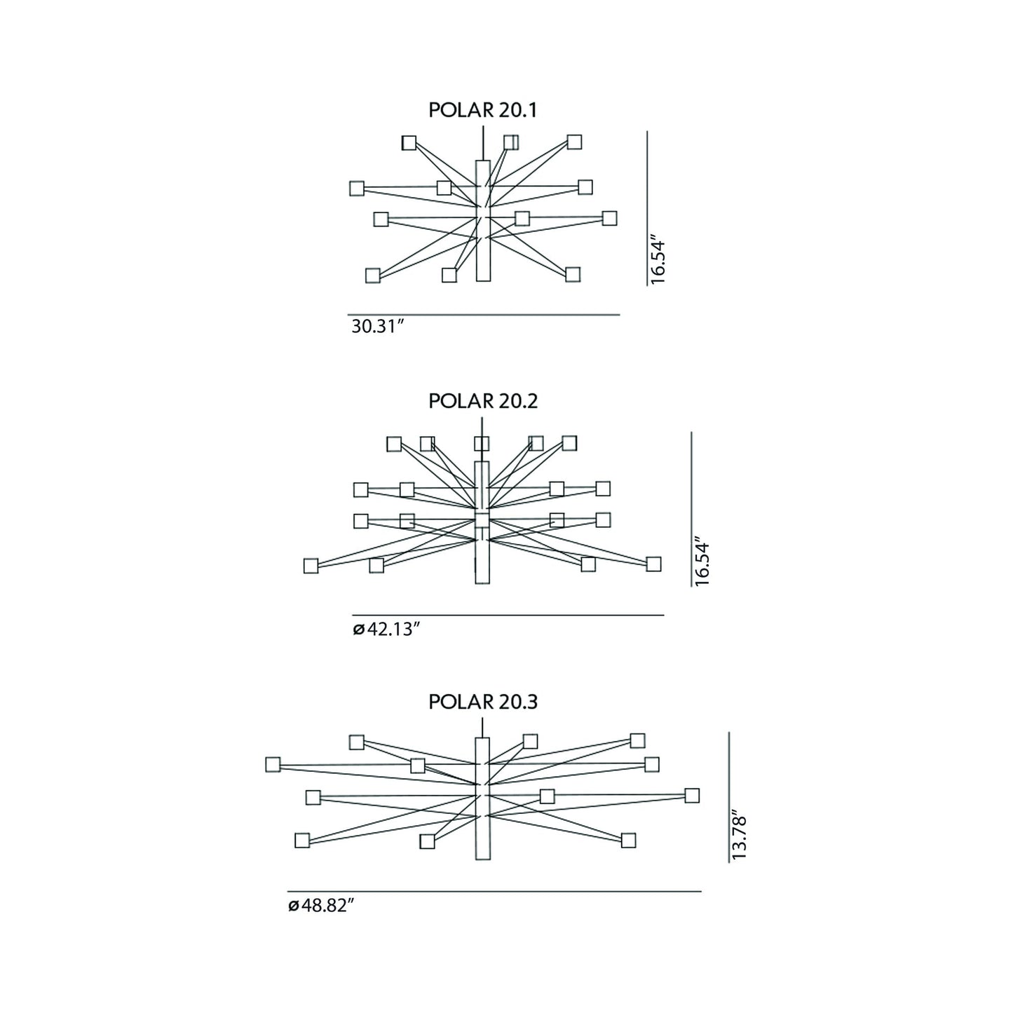 Polar LED Chandelier - line drawing.