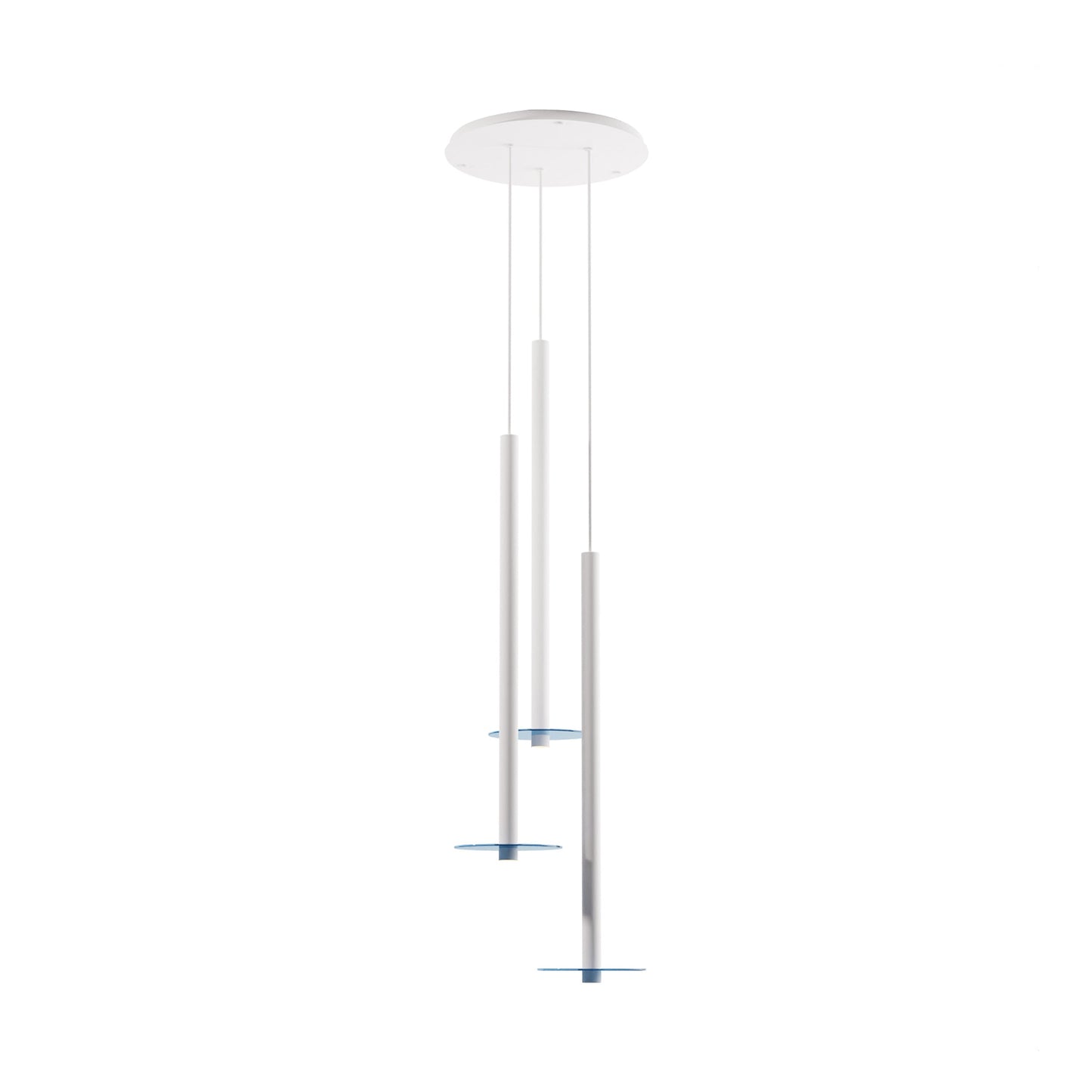 Combi Circular 3 LED Glass Pendant Light in Matte White/Turquiose (36-Inch).