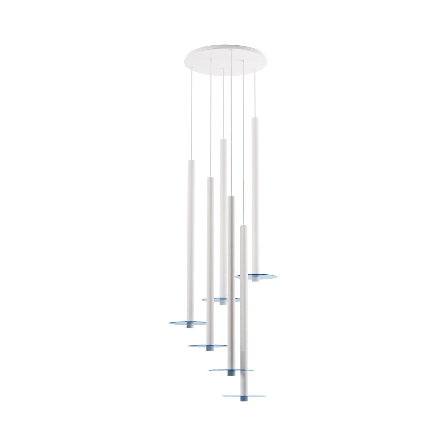 Combi Circular 6 LED Glass Pendant Light in Matte White/Turquiose (36-Inch).