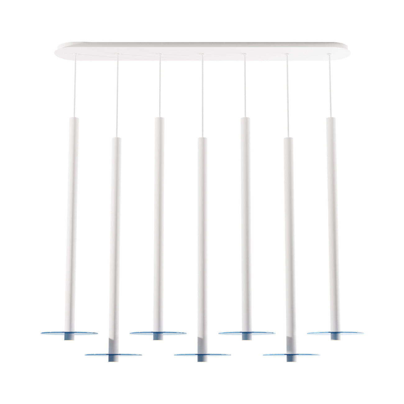 Combi Linear 7 LED Glass Pendant Light in Matte White/Turquiose (36-Inch).