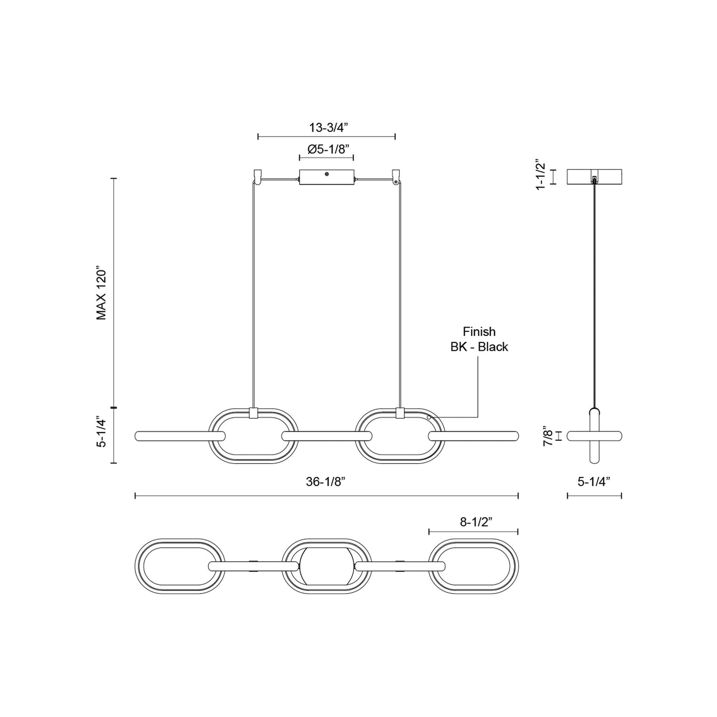 Airen LED Linear Pendant Light - line drawing.