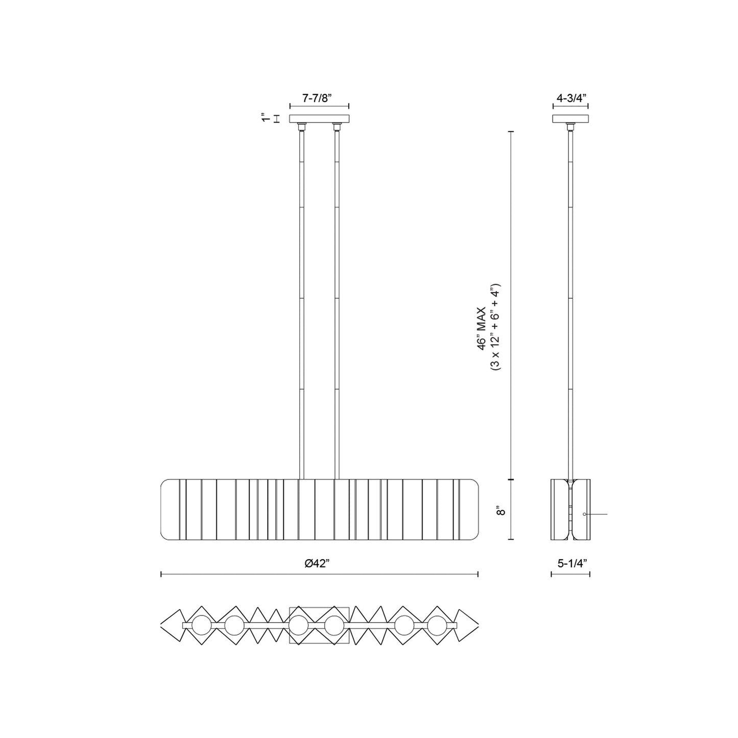 Akira Linear Pendant Light - line drawing.