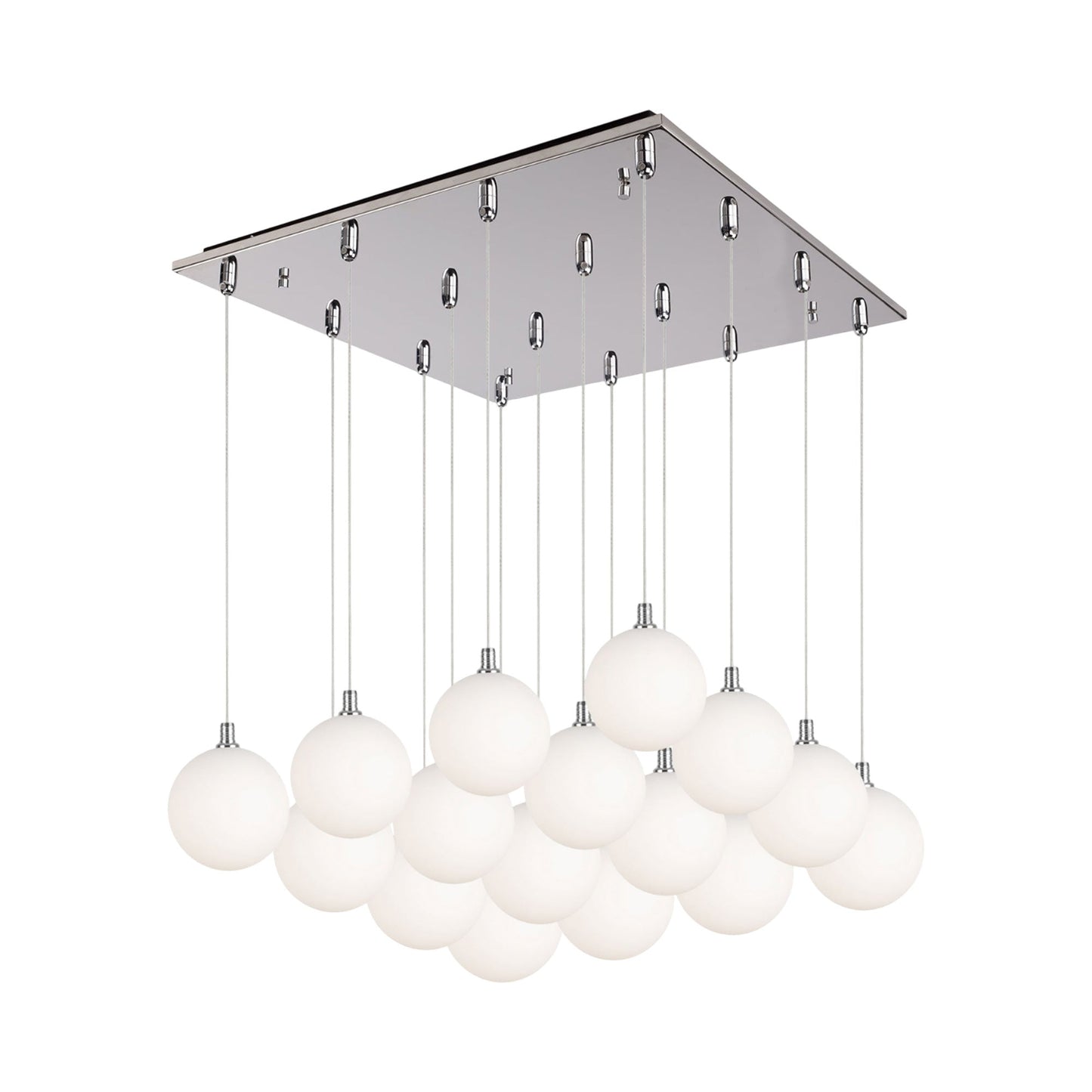Bolla Square Multi Light LED Pendant Light in Chrome/Opal Matte Glass.