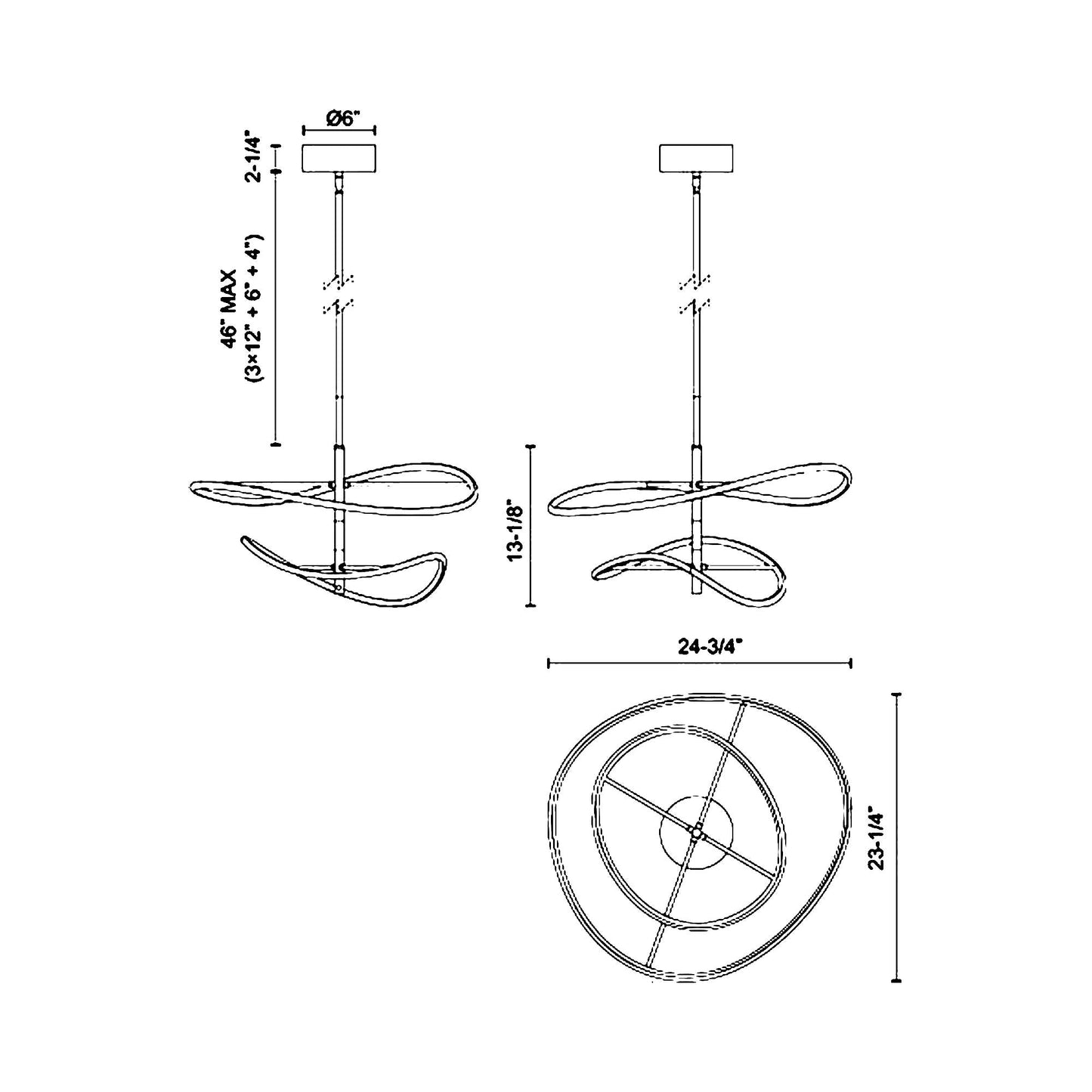 Collide LED Pendant Light - line drawing.