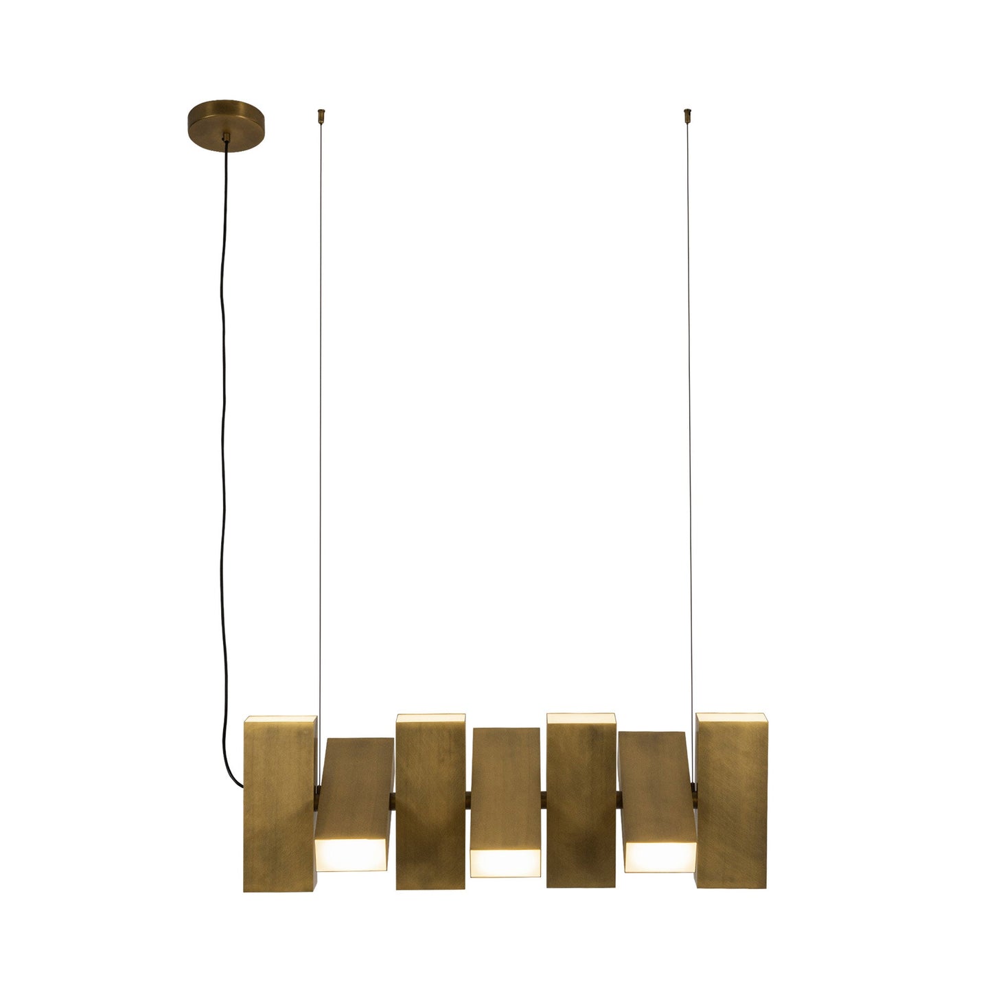 Domino Linear LED Pendant Light in Vintage Brass.
