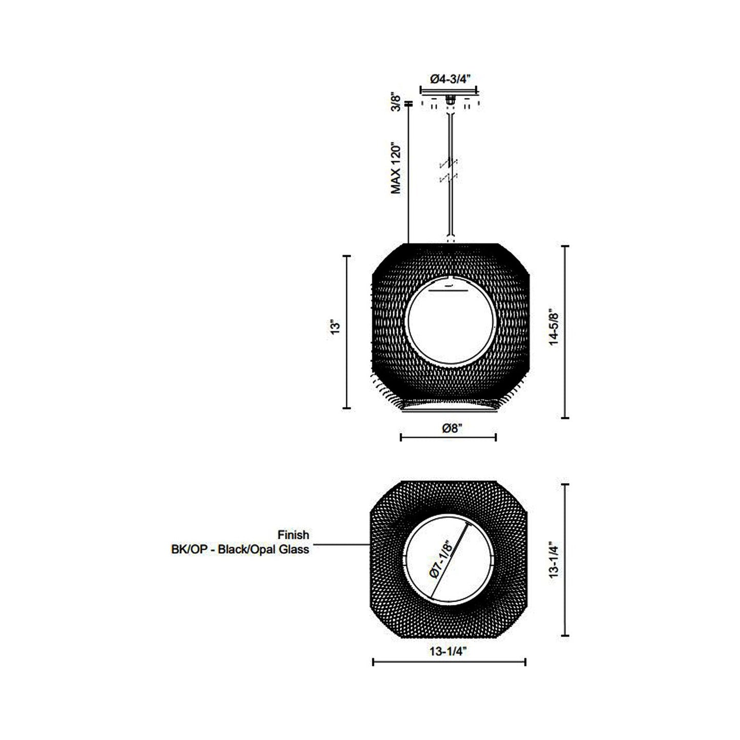 Kona Outdoor Pendant Light - line drawing.